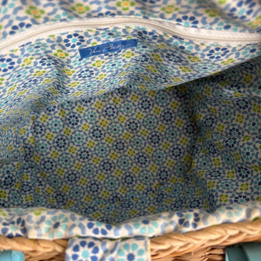Vera Bradley Capri Blue Paisley Woven Straw Shell Beach Coastal Cottagecore Tote - Picture 3 of 9